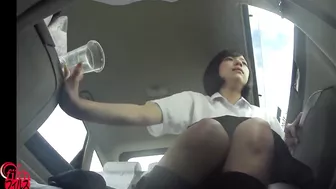 FF-081 06 Villain taxi driver offering mixed diuretic drink to women Moving car peeing and wetting voyeur