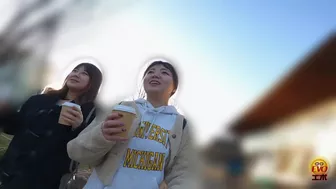 EE-676 06 Girls walking around outdoor leisure facilities and peeng on Japanese style toilet