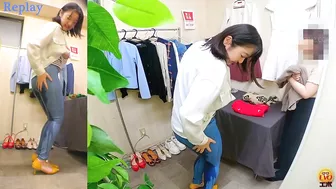 EE-721 04 Women’s clothing store hidden camera: jeans soaking wet due to pee leakage
